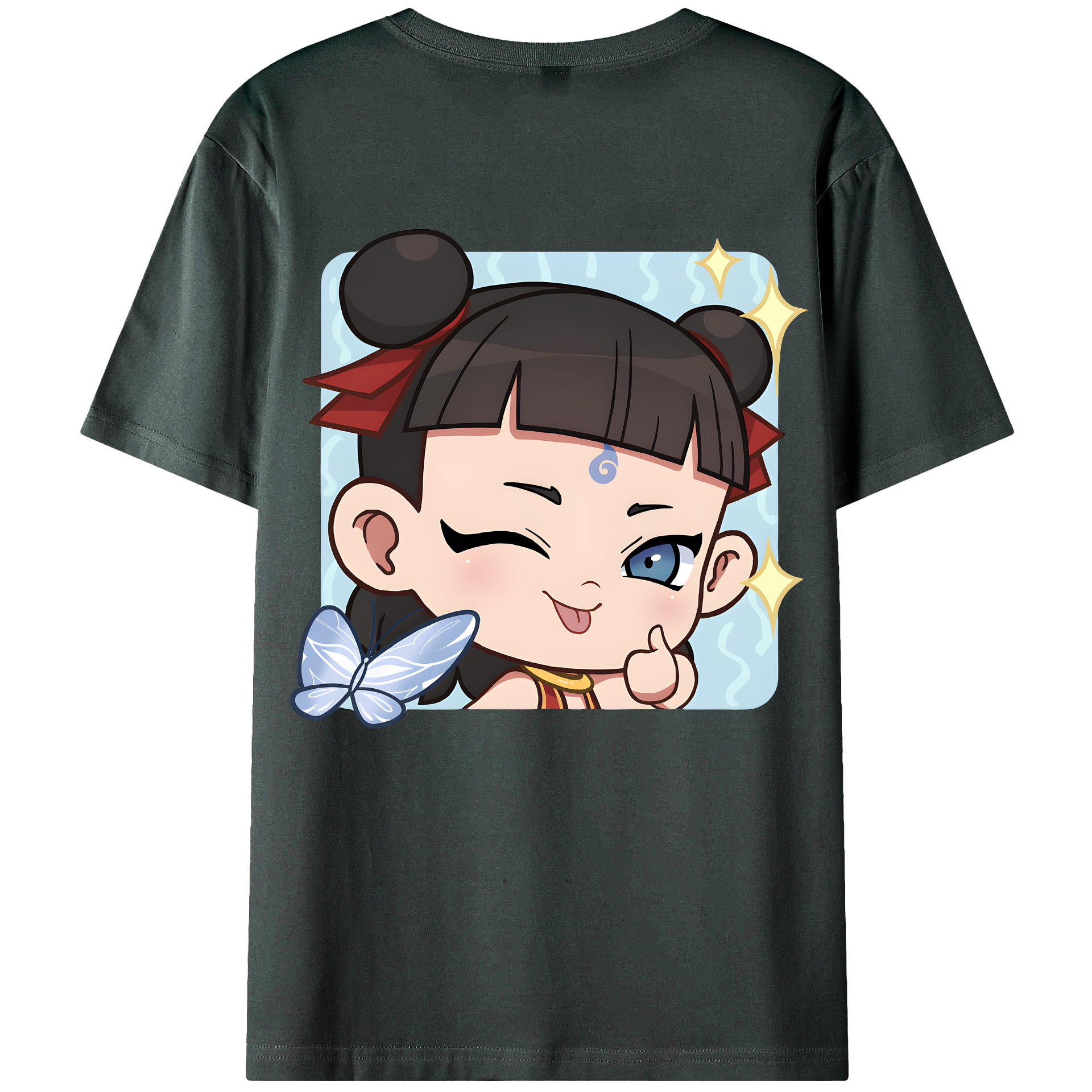 （画像用） Ne Zha 2 ナタ 魔童の大暴れ 綿100％ メンズ半袖Tシャツ（バックプリント） 通気性